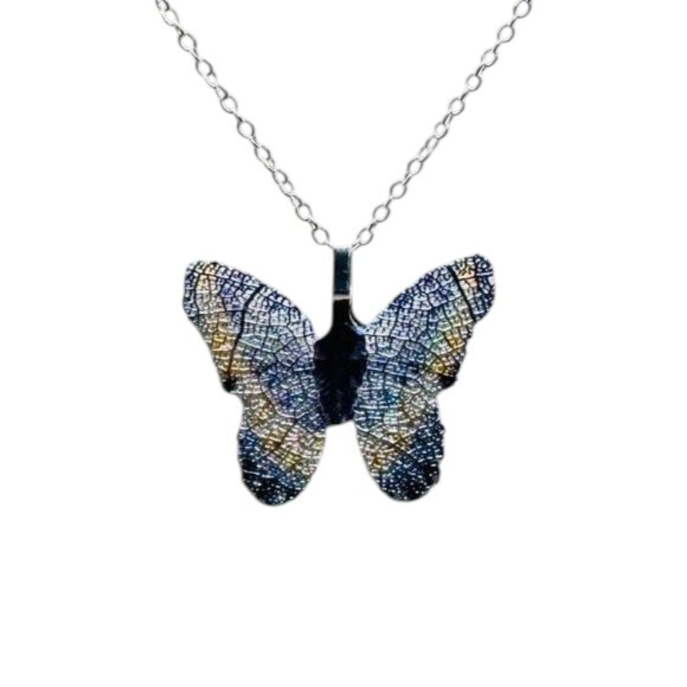 Blue and Silver Butterfly Pendant Indio Jewelry Necklace #7051 - Picture 1 of 7